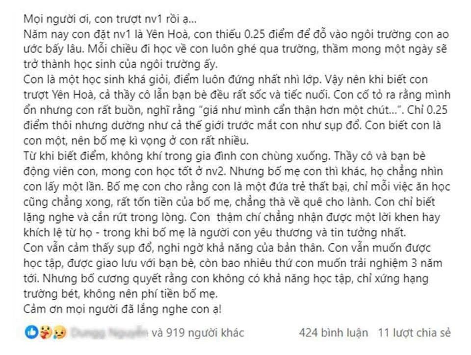 Nam sinh thi vào lớp 10 Hà Nội day dứt: 